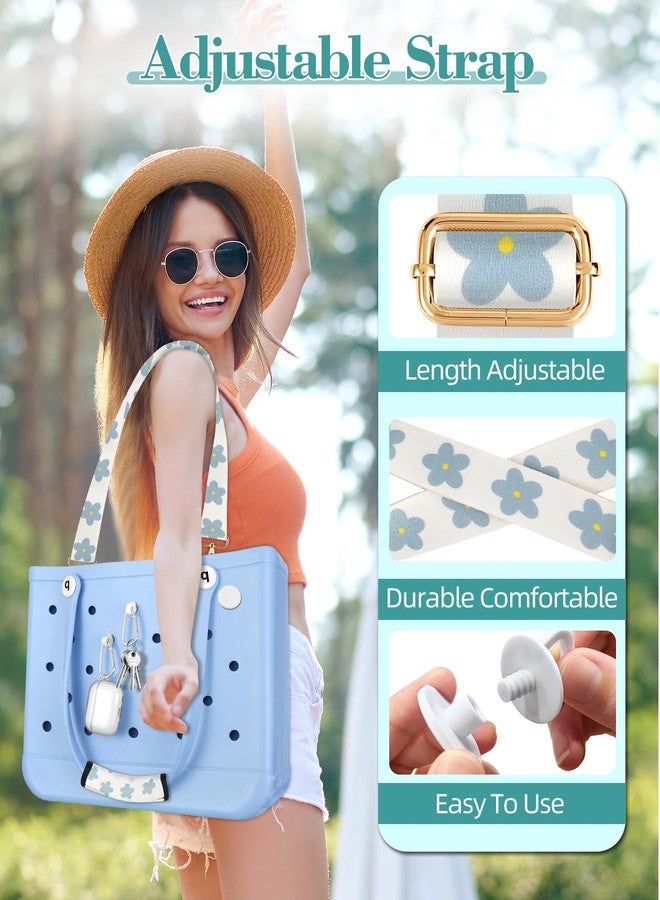 Toykee Bag Strap Charms Crossbody for Bogg Bag Accessories - Shoulder Strap Neoprene Luggage Handle Wrap for Suitcase & 2 Key Holders Blue Flower - Image 2